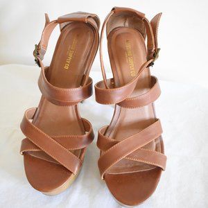 Mossimo Supply Co. Cognac Faux Leather & Wood Platform Heels